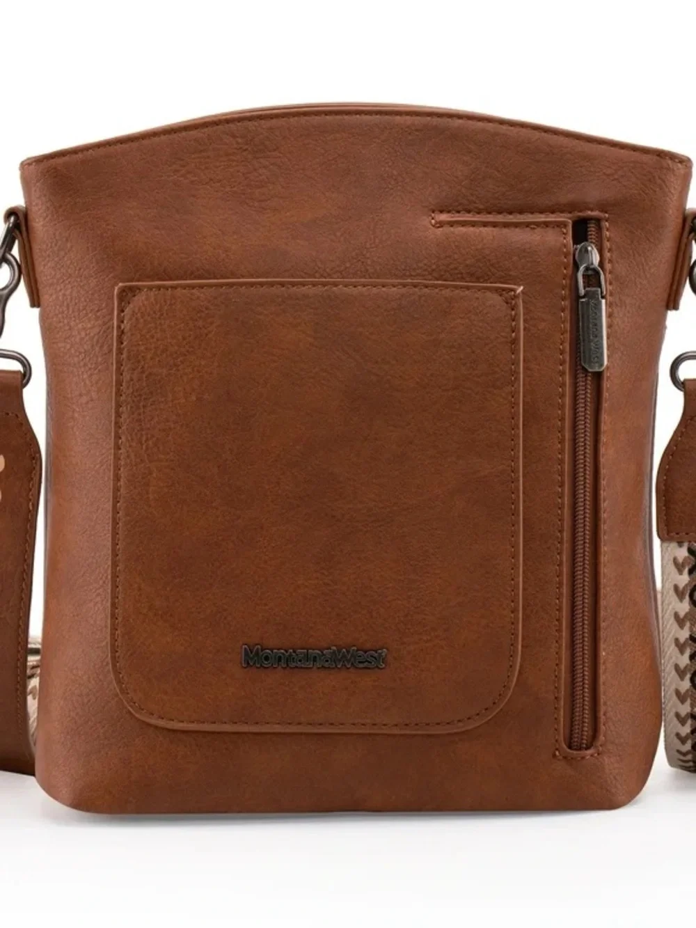 Montana West Tan Leather-Look Messenger with Patterned Strap BRAND NEW